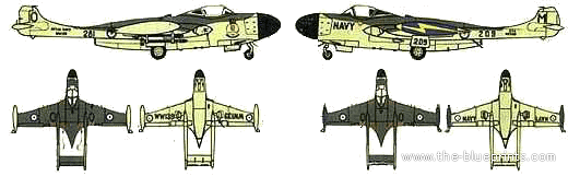 Самолет de Havilland Sea Venom F.A.W. Mk.21 - чертежи, габариты, рисунки