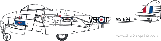 Самолет de Havilland Vampire FB.5 - чертежи, габариты, рисунки