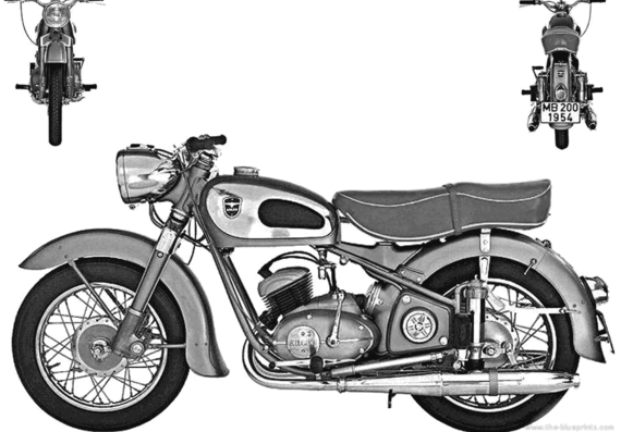 Мотоцикл Adler MB200 (1954) - чертежи, габариты, рисунки