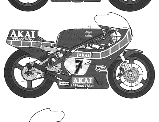 Мотоцикл Akai Yamaha YZR500 - чертежи, габариты, рисунки