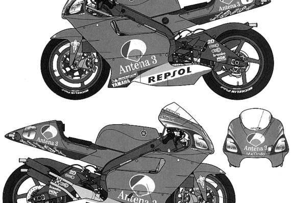 Мотоцикл Antena 3 Yamaha Dantin YZR500 02 - чертежи, габариты, рисунки