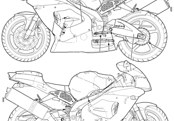 Мотоцикл Aprilia RSV Mille - чертежи, габариты, рисунки