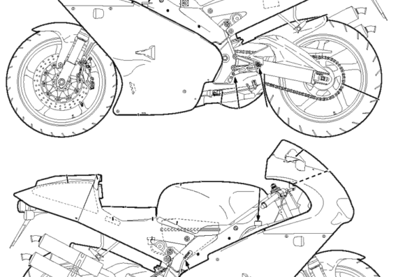 Мотоцикл Aprilia RS 250 - чертежи, габариты, рисунки