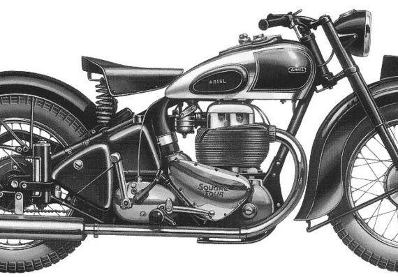 Мотоцикл Ariel SquareFour (1949) - чертежи, габариты, рисунки
