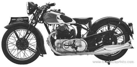 Ariel Square Four motorcycle (1934) - drawings, dimensions, pictures