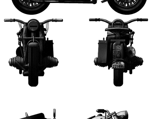 Мотоцикл BMW R-75 (1942) - чертежи, габариты, рисунки