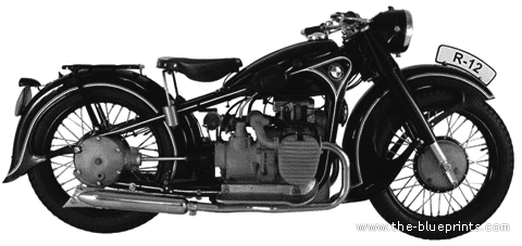 Мотоцикл BMW R12 (1936) - чертежи, габариты, рисунки