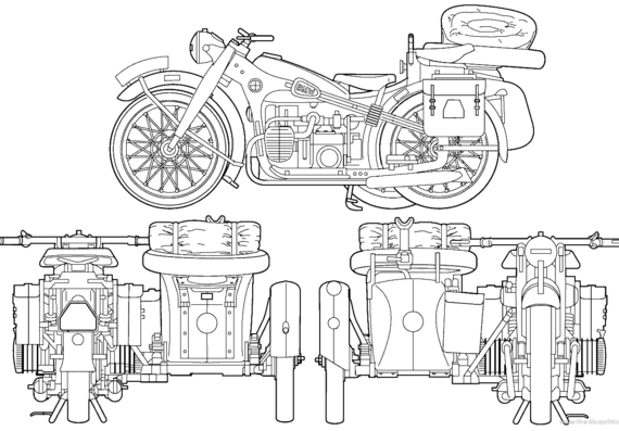 Мотоцикл BMW R12 (1939) - чертежи, габариты, рисунки