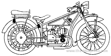 Мотоцикл BMW R32 500cc (1923) - чертежи, габариты, рисунки