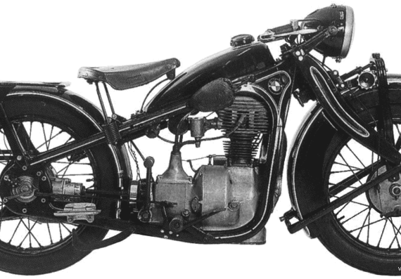 Мотоцикл BMW R3 (1936) - чертежи, габариты, рисунки