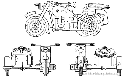 Мотоцикл BMW R72 Side Car (1941) - чертежи, габариты, рисунки