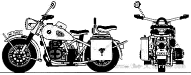 Мотоцикл BMW R75 (1942) - чертежи, габариты, рисунки