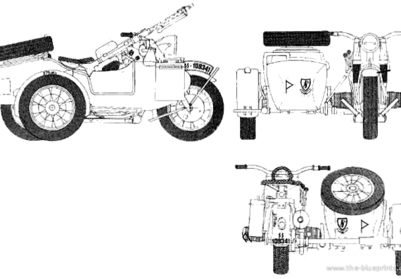 Мотоцикл BMW R75 M Sidecar - чертежи, габариты, рисунки