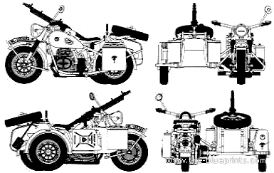 Мотоцикл BMW R75 Sidecar - чертежи, габариты, рисунки