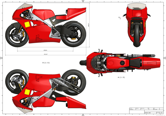 Cagiva V593 motorcycle - drawings, dimensions, figures