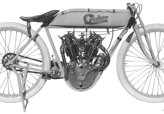 Мотоцикл Cyclone Racer (1914) - чертежи, габариты, рисунки