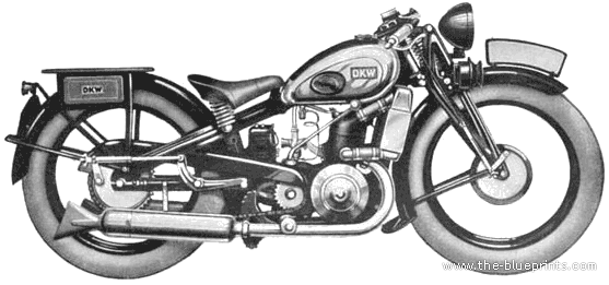 Мотоцикл DKW Sport 500 (1933) - чертежи, габариты, рисунки