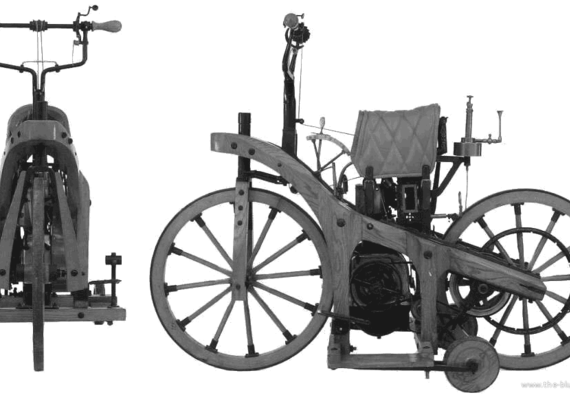 Мотоцикл Daimler (1885) - чертежи, габариты, рисунки