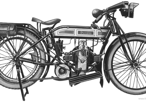 Мотоцикл Douglas 350 (1910) - чертежи, габариты, рисунки