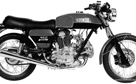 Мотоцикл Ducati 750 GT (1972) - чертежи, габариты, рисунки