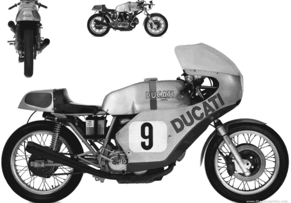 Мотоцикл Ducati 750 Imola (1972) - чертежи, габариты, рисунки