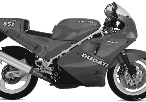 Мотоцикл Ducati 851 (1989) - чертежи, габариты, рисунки