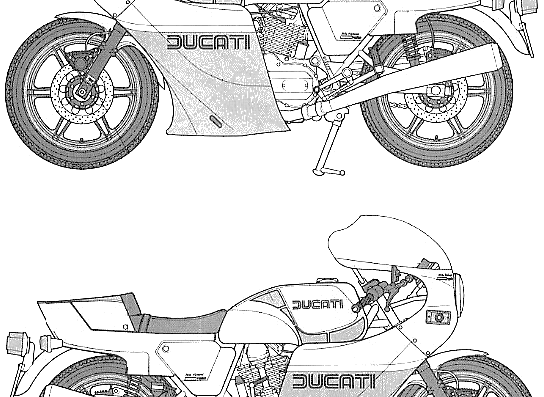 Мотоцикл Ducati 900 Mike Hailwood (1978) - чертежи, габариты, рисунки