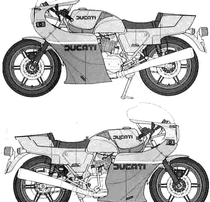 Мотоцикл Ducati 900 Mike Hailwood Replica - чертежи, габариты, рисунки