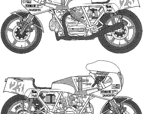Motorcycle Ducati 900 NCR Racer (1978) - drawings, dimensions, pictures