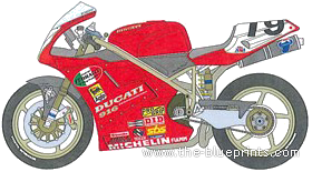 Мотоцикл Ducati 916 (1995) - чертежи, габариты, рисунки