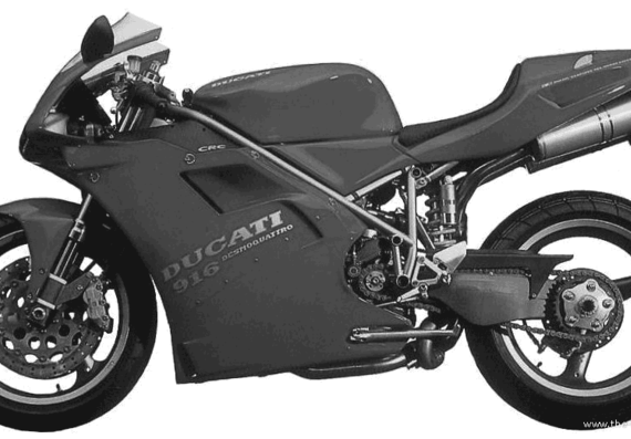 Мотоцикл Ducati 916 Strada (1994) - чертежи, габариты, рисунки