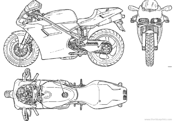 Мотоцикл Ducati 996 S (2000) - чертежи, габариты, рисунки