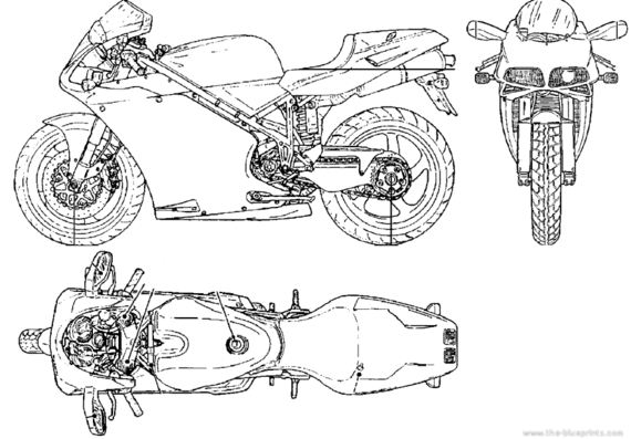 Мотоцикл Ducati 998 S - чертежи, габариты, рисунки
