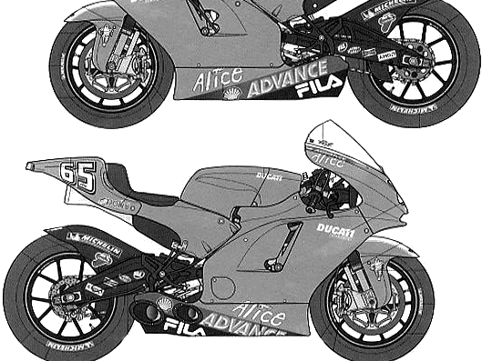Мотоцикл Ducati Desmodsedici - чертежи, габариты, рисунки
