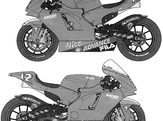 Мотоцикл Ducati Desmodsedici GP4 (2004) - чертежи, габариты, рисунки