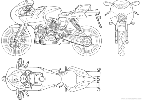 Ducati MPH 900 E motorcycle - drawings, dimensions, figures
