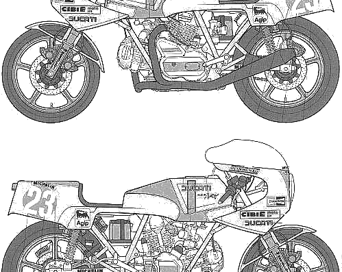 Motorcycle Ducati NCR 900 Racer - drawings, dimensions, figures