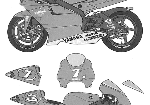 Factory Yamaha YZR500 motorcycle (2001) - drawings, dimensions, pictures