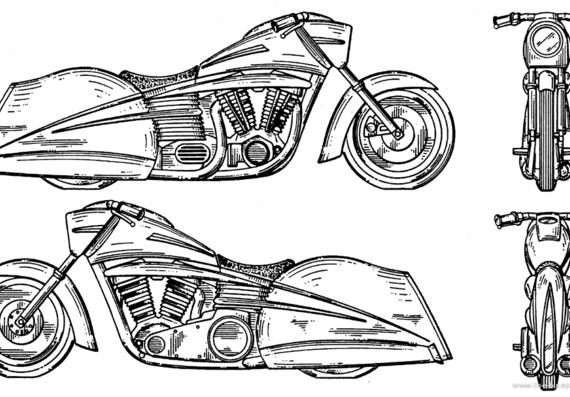 Мотоцикл Harley-Davidson 03 - чертежи, габариты, рисунки
