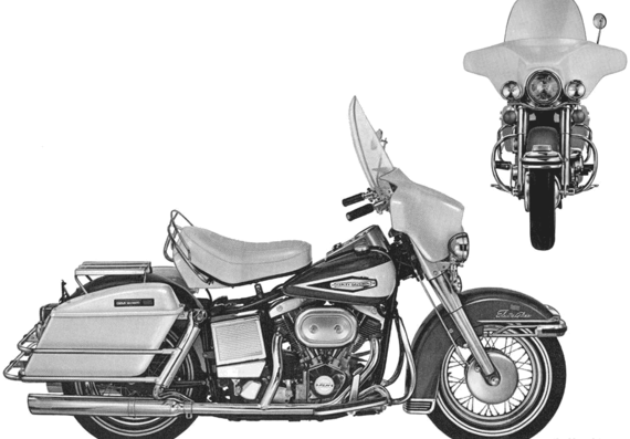 Мотоцикл Harley-Davidson FLH1200 ElectraGlide (1970) - чертежи, габариты, рисунки