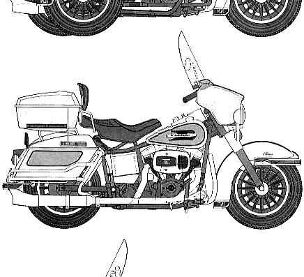Мотоцикл Harley-Davidson FLH 80 Classic with Side Car - чертежи, габариты, рисунки