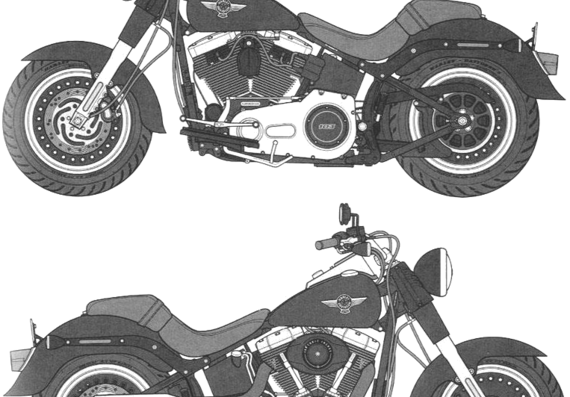 Мотоцикл Harley-Davidson FLS TFB Fat Boy Low - чертежи, габариты, рисунки