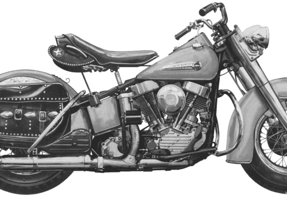 Мотоцикл Harley-Davidson HydraGlide (1950) - чертежи, габариты, рисунки