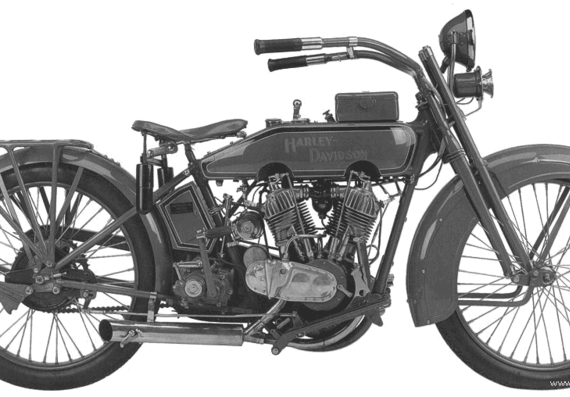 Harley-Davidson Model J motorcycle (1921) - drawings, dimensions, pictures