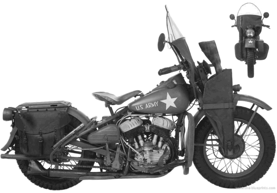 Мотоцикл Harley-Davidson WLA Army (1942) - чертежи, габариты, рисунки
