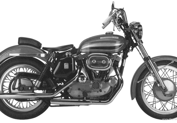Мотоцикл Harley-Davidson XLH (1972) - чертежи, габариты, рисунки