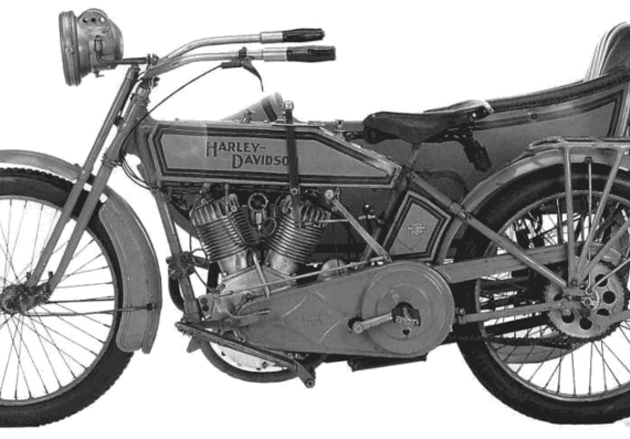 Harley-Davidson model11J sidecar motorcycle (1915) - drawings, dimensions, pictures