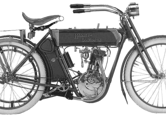 Мотоцикл Harley-Davidson model7 (1911) - чертежи, габариты, рисунки