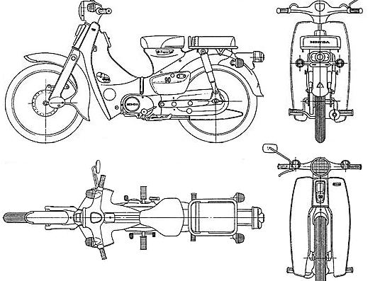 Мотоцикл Honda C90 (1968) - чертежи, габариты, рисунки