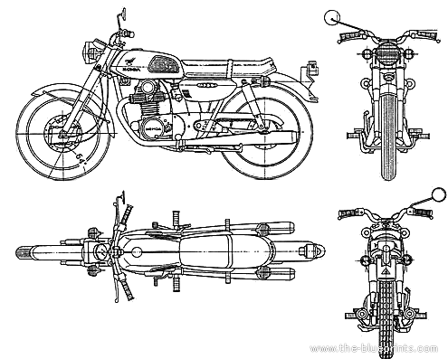 Мотоцикл Honda CB125 (1969) - чертежи, габариты, рисунки